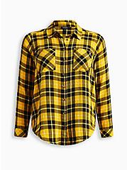 Lizzie Crinkle Flannel Gauze Button-Up Shirt, PLAID YELLOW, hi-res