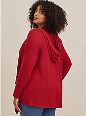 Plus Size Super Soft Plush Hooded Cardigan Open Front, RED, alternate