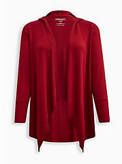 Plus Size Super Soft Plush Hooded Cardigan Open Front, RED, hi-res