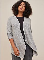 Super Soft Plush Hooded Cardigan Open Front, HEATHER GREY, hi-res