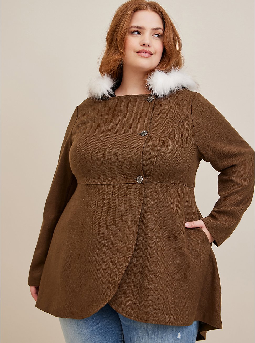 Plus Size Outlander Brianna Fur Riding Coat, BROWN, hi-res