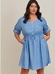 Button Front Shirt Dress - Chambray Blue, CHAMBRAY, alternate