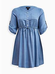 Button Front Shirt Dress - Chambray Blue, CHAMBRAY, hi-res