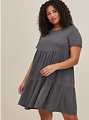 Plus Size Tiered Babydoll Sleep Dress - Cotton Modal Heather Charcoal, GREY, alternate