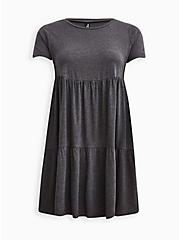Plus Size Tiered Babydoll Sleep Dress - Cotton Modal Heather Charcoal, GREY, hi-res
