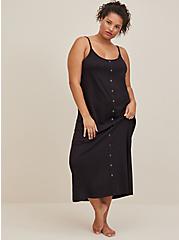 Cotton Modal Midi Slip Lounge Gown, DEEP BLACK, hi-res