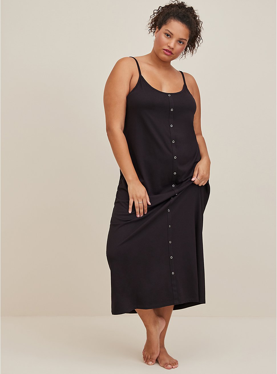 Plus Size Maxi Cami Sleep Dress - Cotton Modal Black, DEEP BLACK, hi-res