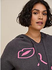Breast Cancer Awareness Jacquard Raglan Hoodie Sweater, GREY, alternate
