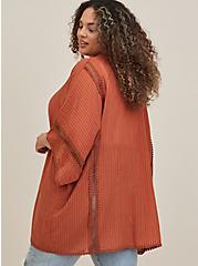 Plus Size Textured Sleeve Ruana - Red, RED, alternate