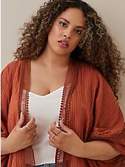 Plus Size Textured Sleeve Ruana - Red, RED, alternate