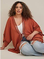 Plus Size Textured Sleeve Ruana - Red, RED, hi-res