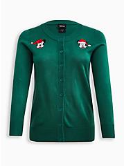 Plus Size Disney Mickie & Minnie Cardigan Button Front Sweater, GREEN, hi-res
