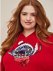 Disney Lilo & Stitch Cozy Fleece Hi-Low Sequin Detail Hoodie, RED, alternate