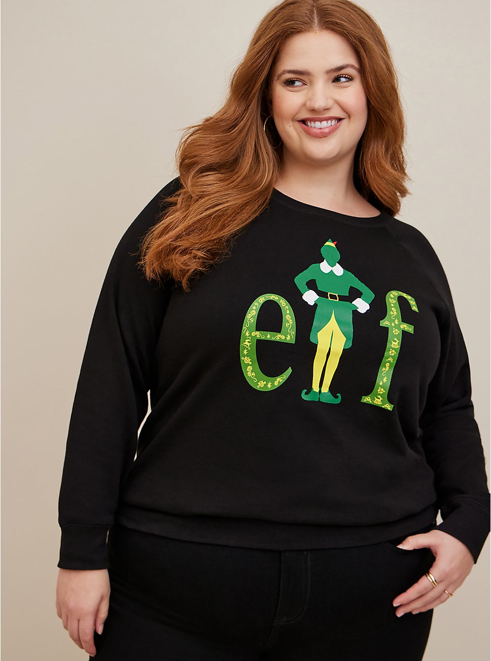 Warner Bros. Elf Cozy Fleece Crew Neck Sweatshirt, DEEP BLACK, hi-res