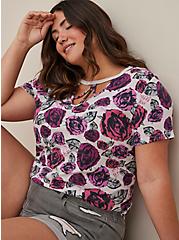 Plus Size Betsey Johnson Strappy Top - Triblend Jersey Roses White, MULTI, hi-res