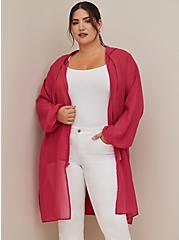 Plus Size Longline Zip Up Jacket - Chiffon Pink, MAGENTA, alternate