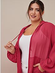 Plus Size Longline Zip Up Jacket - Chiffon Pink, MAGENTA, alternate