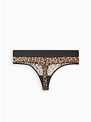 Simply Mesh Mid-Rise Thong Panty, FIFTIES LEOPARD BEIGE, hi-res