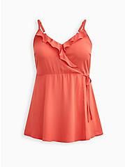 Georgette Ruffle Front Cami, CORAL, hi-res