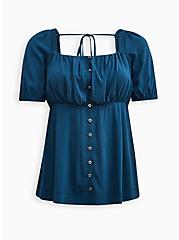 Plus Size Puff Sleeve Square Neck Babydoll - Teal , LEGION BLUE, hi-res