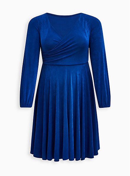 Plus Size Surplice Skater Dress - Studio Knit Blue , COBALT, hi-res