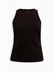 Knit Side Ruched Crew Neck Sleeveless Active Tank, DEEP BLACK, hi-res
