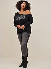 Plus Size #TorridStrong Off-Shoulder Sweatshirt - Light Weight French Terry Empower Black, DEEP BLACK, alternate