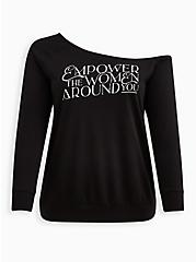 Plus Size #TorridStrong Off-Shoulder Sweatshirt - Light Weight French Terry Empower Black, DEEP BLACK, hi-res