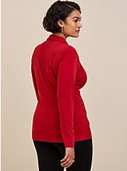 Plus Size Studio Knit Shirred Front Button-Front Shirt, RED, alternate
