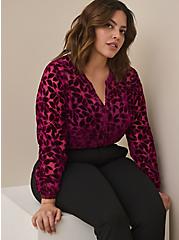Plus Size Velvet Burnout Hi-Low Pullover Long Sleeve Top, FLORAL, hi-res