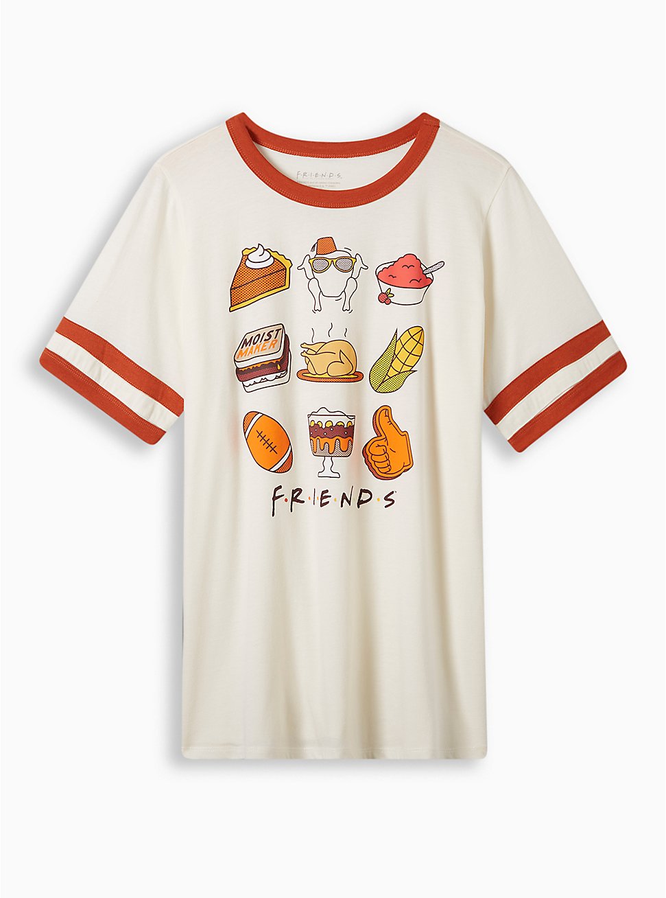 Friends Thanksgiving Classic Fit Cotton Crew Neck Ringer Tee, IVORY, hi-res