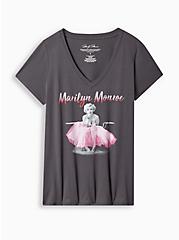 Plus Size Marilyn Monroe Classic Fit Cotton V-Neck Sequin Detail Top, VINTAGE BLACK, hi-res