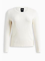 Disney Mickey Yarn Cable Knit Fitted Crew Neck Sweater, WHISPER WHITE, hi-res