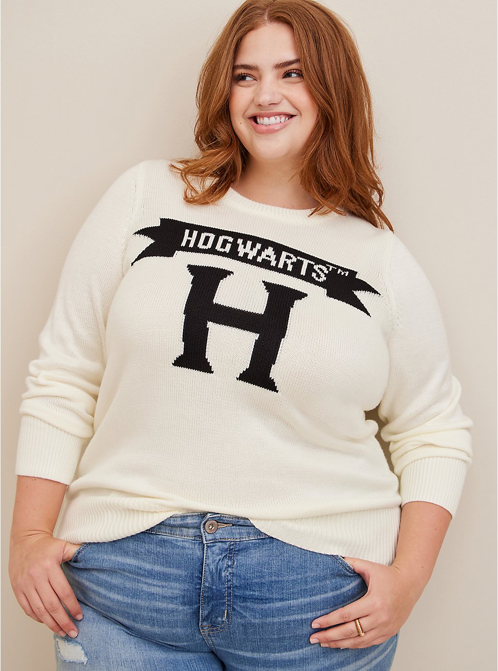 Harry Potter Hogwarts Soft Acrylic Pullover Drop Shoulder Tunic Sweatshirt, MARSHMALLOW, hi-res