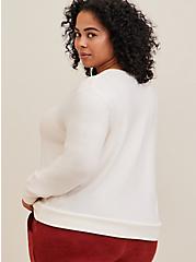 Plus Size Super Soft Plush V-Neck Long Sleeve Lounge Sweatshirt, IVORY, alternate