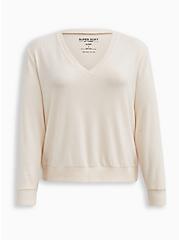 Plus Size Super Soft Plush V-Neck Long Sleeve Lounge Sweatshirt, IVORY, hi-res