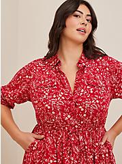 Plus Size Midi Challis Shirtdress, FLORAL RED, alternate