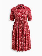 Plus Size Midi Challis Shirtdress, FLORAL RED, hi-res
