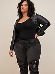 Plus Size Boyfriend Straight Vintage Stretch Mid-Rise Sequin Backed Jean, BLACK, alternate