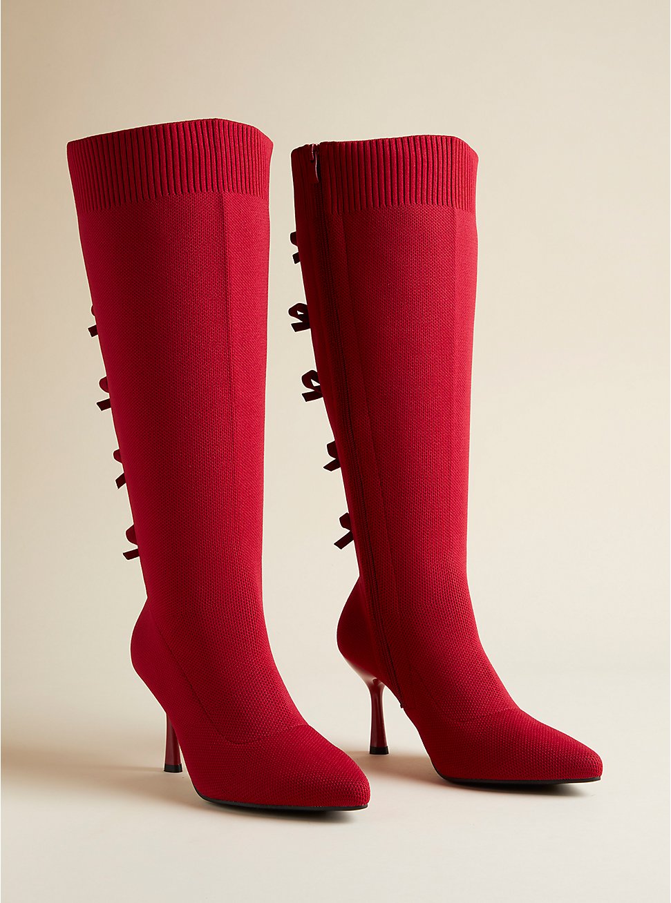 Bow Back Stiletto Knee Boot (WW), RED, hi-res