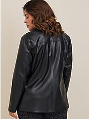 Faux Leather Long Line Blazer, DEEP BLACK, alternate
