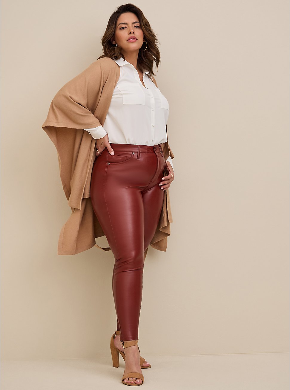 Sky High Skinny Faux Leather High-Rise Pant, MADDER BROWN, hi-res