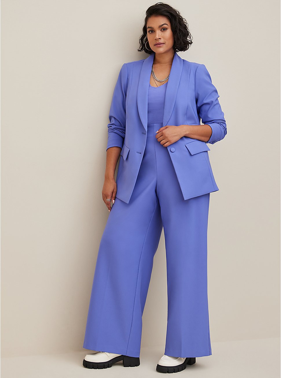 Pull-On Wide Leg Studio Refined Crepe High-Rise Pant, PERIWINKLE, hi-res