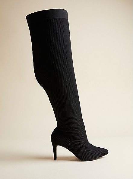 Plus Size Knit Stiletto Over The Knee Boot (WW), BLACK, alternate