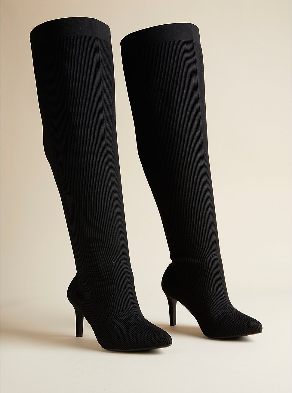 Plus Size Knit Stiletto Over The Knee Boot (WW), BLACK, hi-res