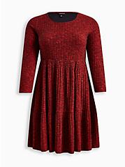 Plus Size Mini Brushed Rib Tiered Skater Dress, RED, hi-res
