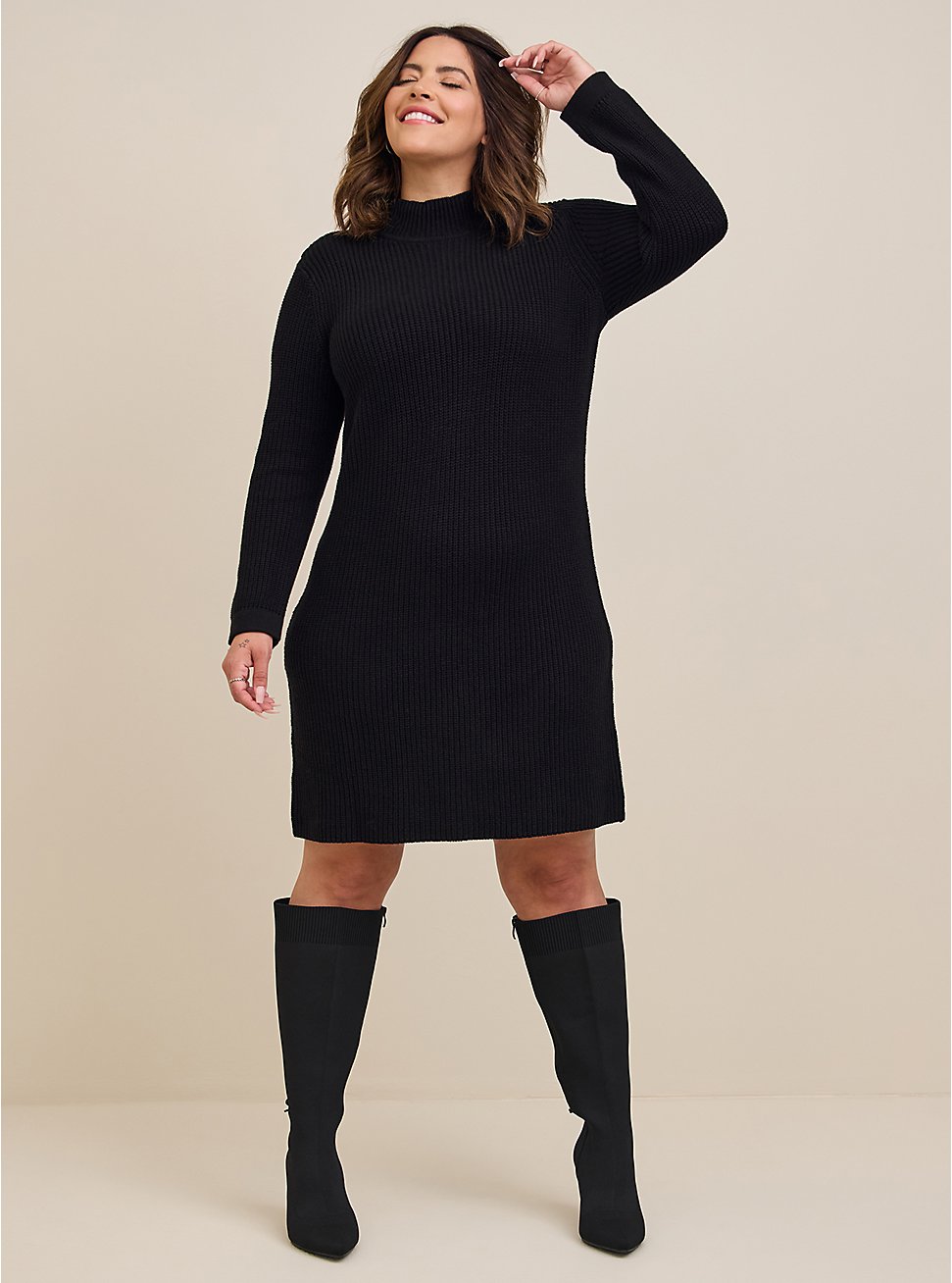 Mini Cotton Acrylic Sweater Dress, DEEP BLACK, hi-res