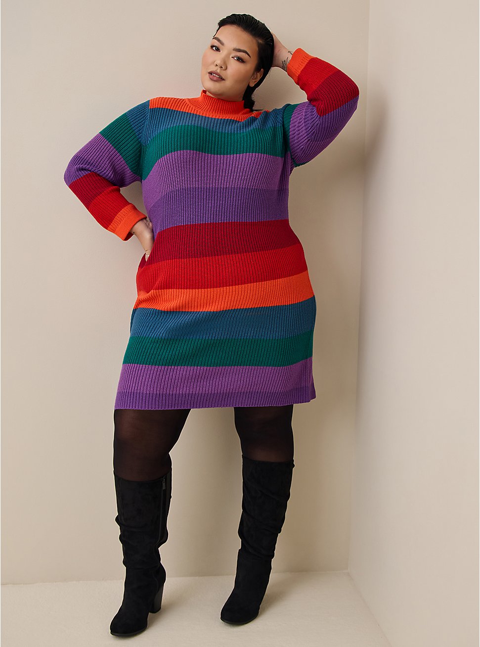 Mini Cotton Acrylic Sweater Dress, STRIPE MULTI, hi-res