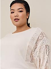 Plus Size Classic Fit Super Soft Plush With Lace Sleeves Sweatshirt, IVORY, alternate