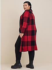 Plus Size Duster Open Front Sweater , RED BLACK, alternate